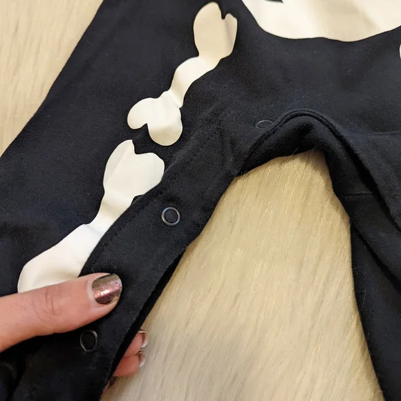 just you and me by Carter's black skeleton footsie PJs w/candy in belly size 9M - Picture 6 of 7